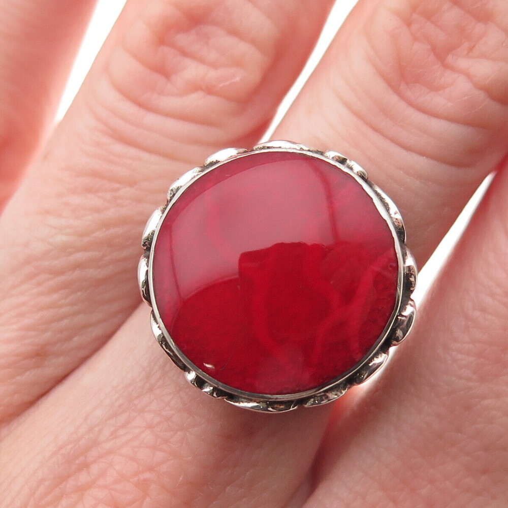 Samuel Benham 925 Sterling Silver Vintage Real Red Jasper Swirl Ring Size 6